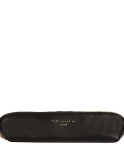 Reeves' Black Leather Make-Up Brush Bag