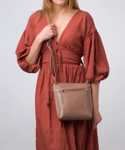 Rego' Natural Taupe Leather Cross Body Bag