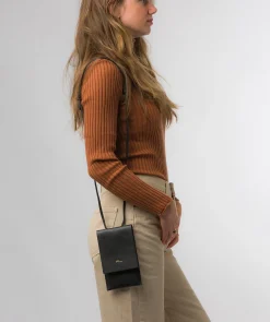 Rina' Black Nappa Leather Cross Body Phone Bag
