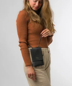 Rina' Black Nappa Leather Cross Body Phone Bag