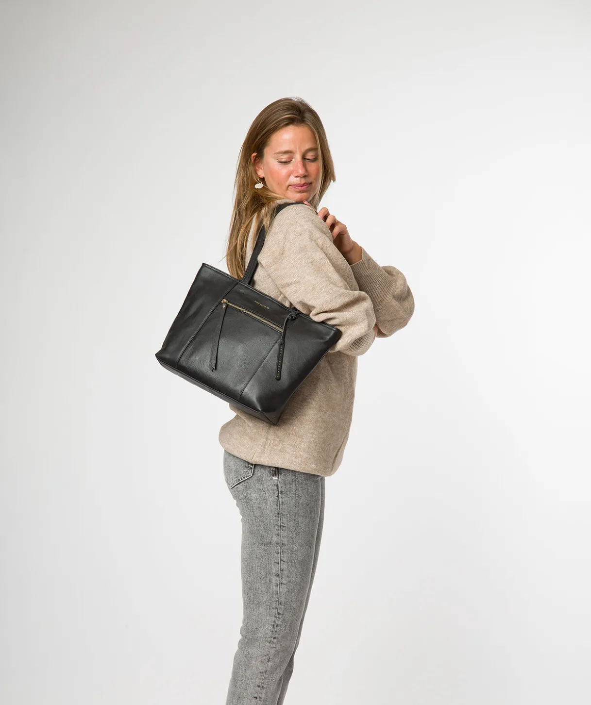 Roxby' Black Leather Tote Bag