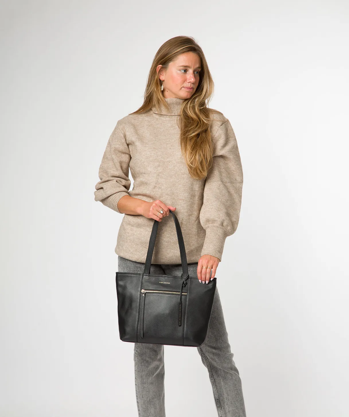Roxby' Black Leather Tote Bag