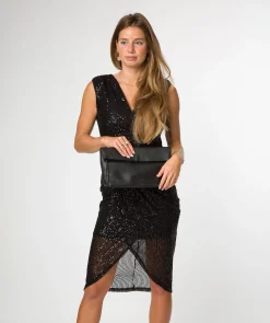 Sabella' Black Leather Clutch Bag