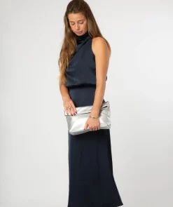 Sabella' Metallic Silver Leather Clutch Bag