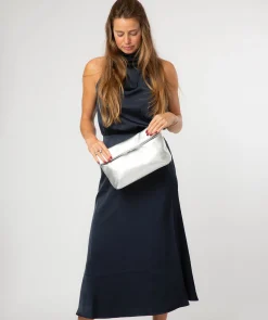 Sabella' Metallic Silver Leather Clutch Bag