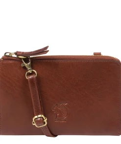 Senga' Conker Brown Leather Cross Body Clutch Bag