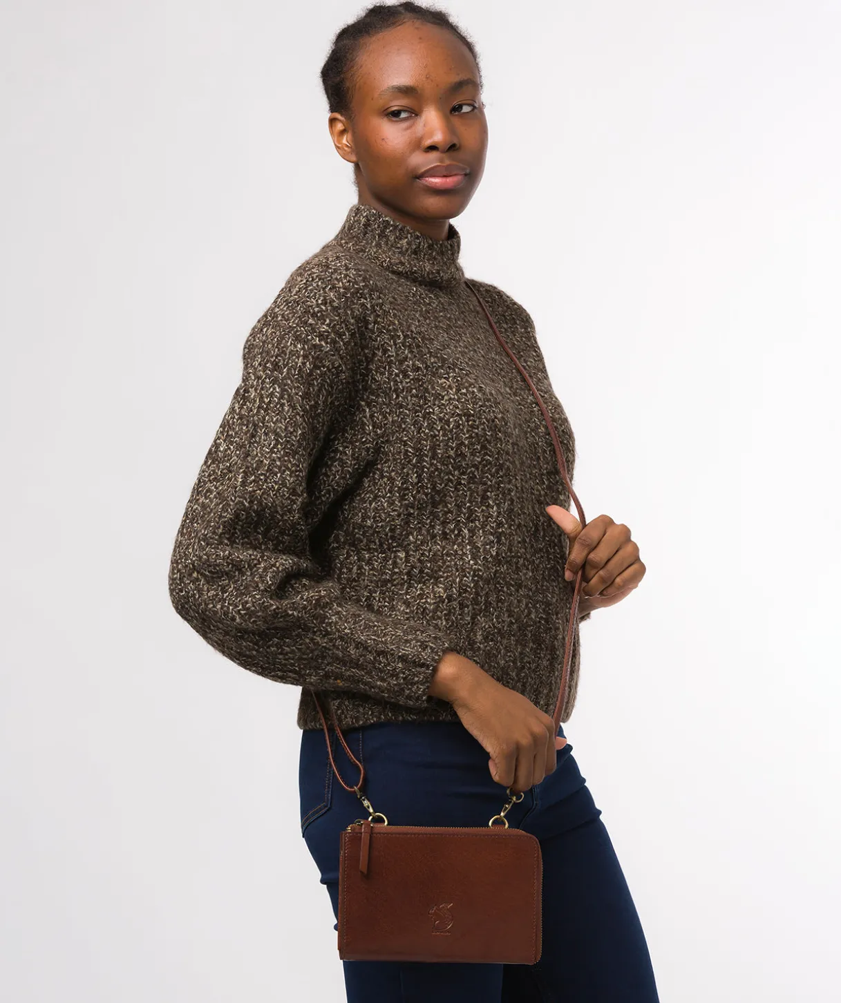 Senga' Conker Brown Leather Cross Body Clutch Bag