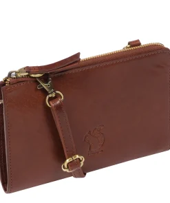 Senga' Conker Brown Leather Cross Body Clutch Bag