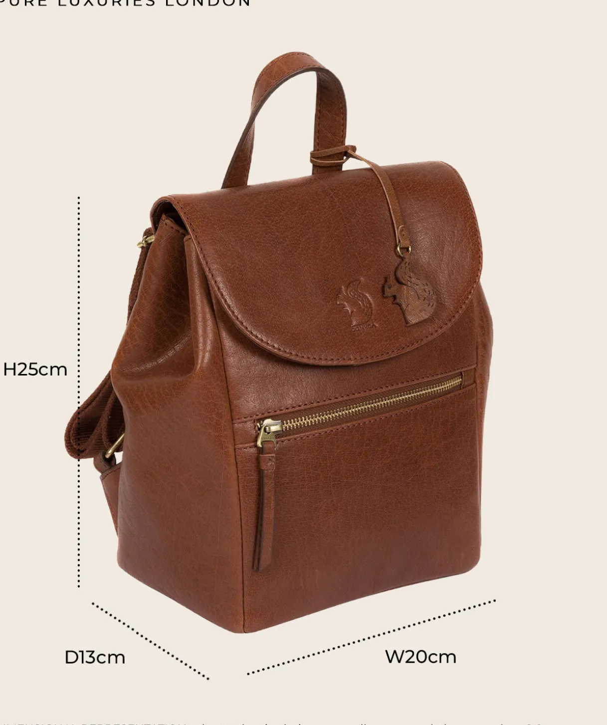 Simone' Dark Tan Leather Backpack