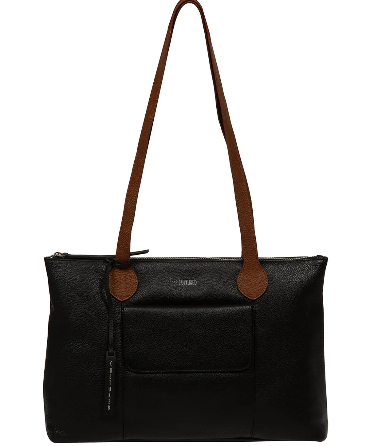 Solange' Black & Rich Tan Leather Tote Bag