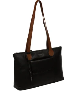 Solange' Black & Rich Tan Leather Tote Bag
