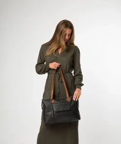 Solange' Black & Rich Tan Leather Tote Bag