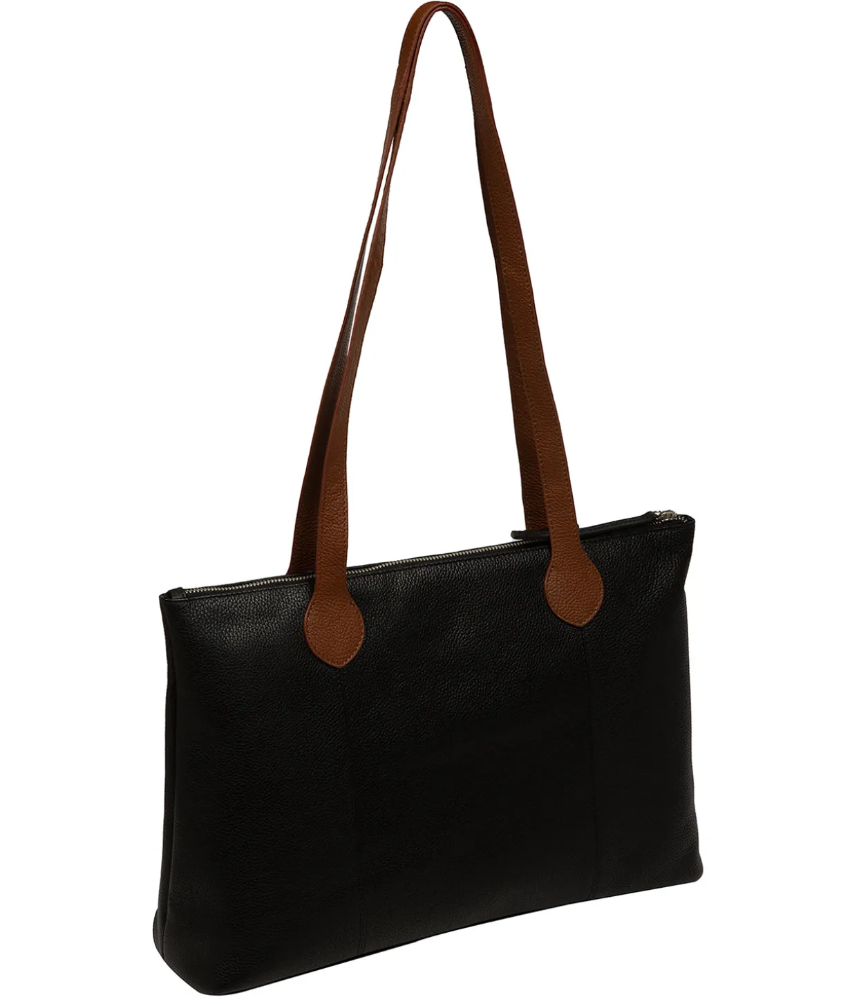 Solange' Black & Rich Tan Leather Tote Bag