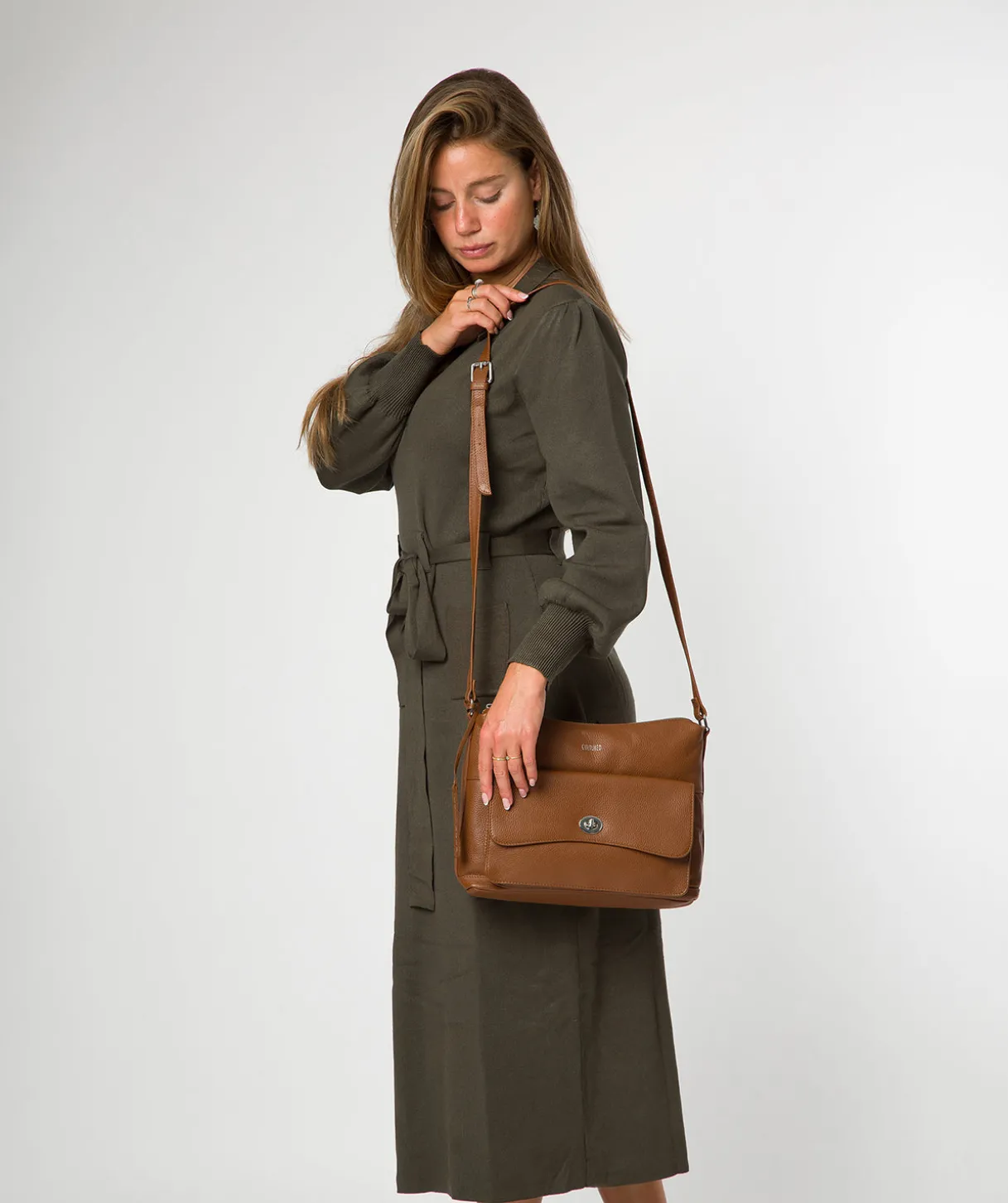 Sylvie' Rich Tan Leather Shoulder Bag