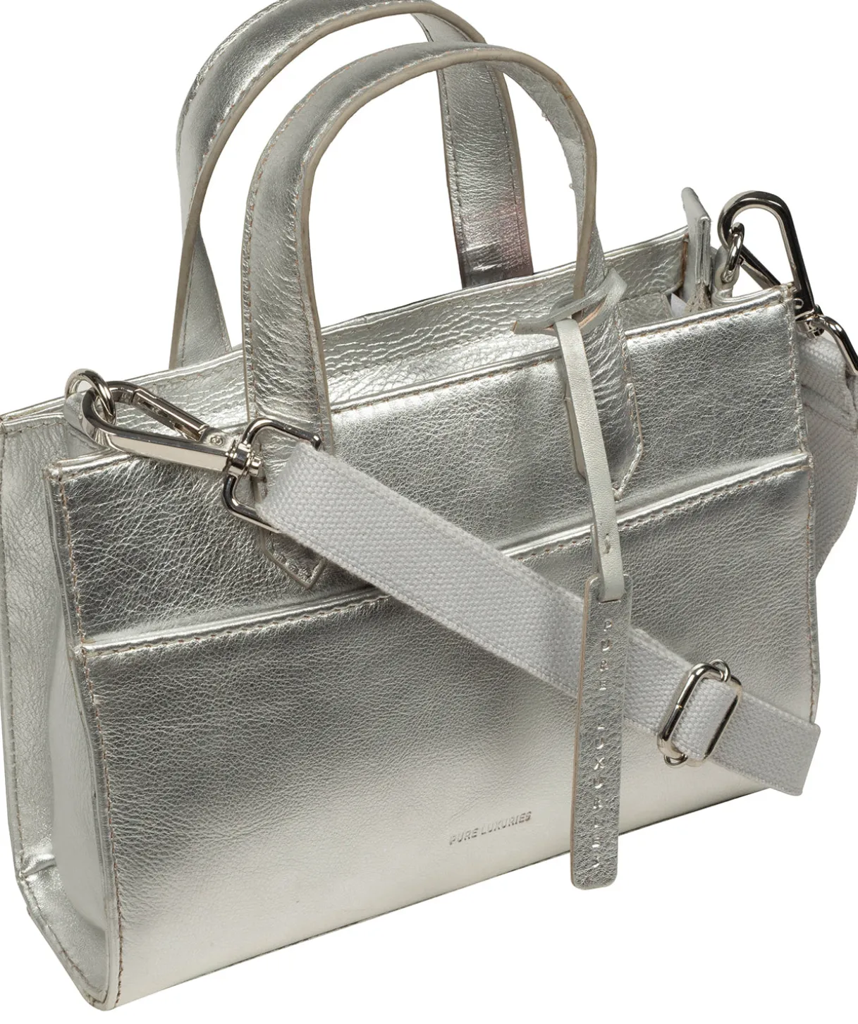 Tatiana' Metallic Silver Leather Cross Body Mini Grab Bag