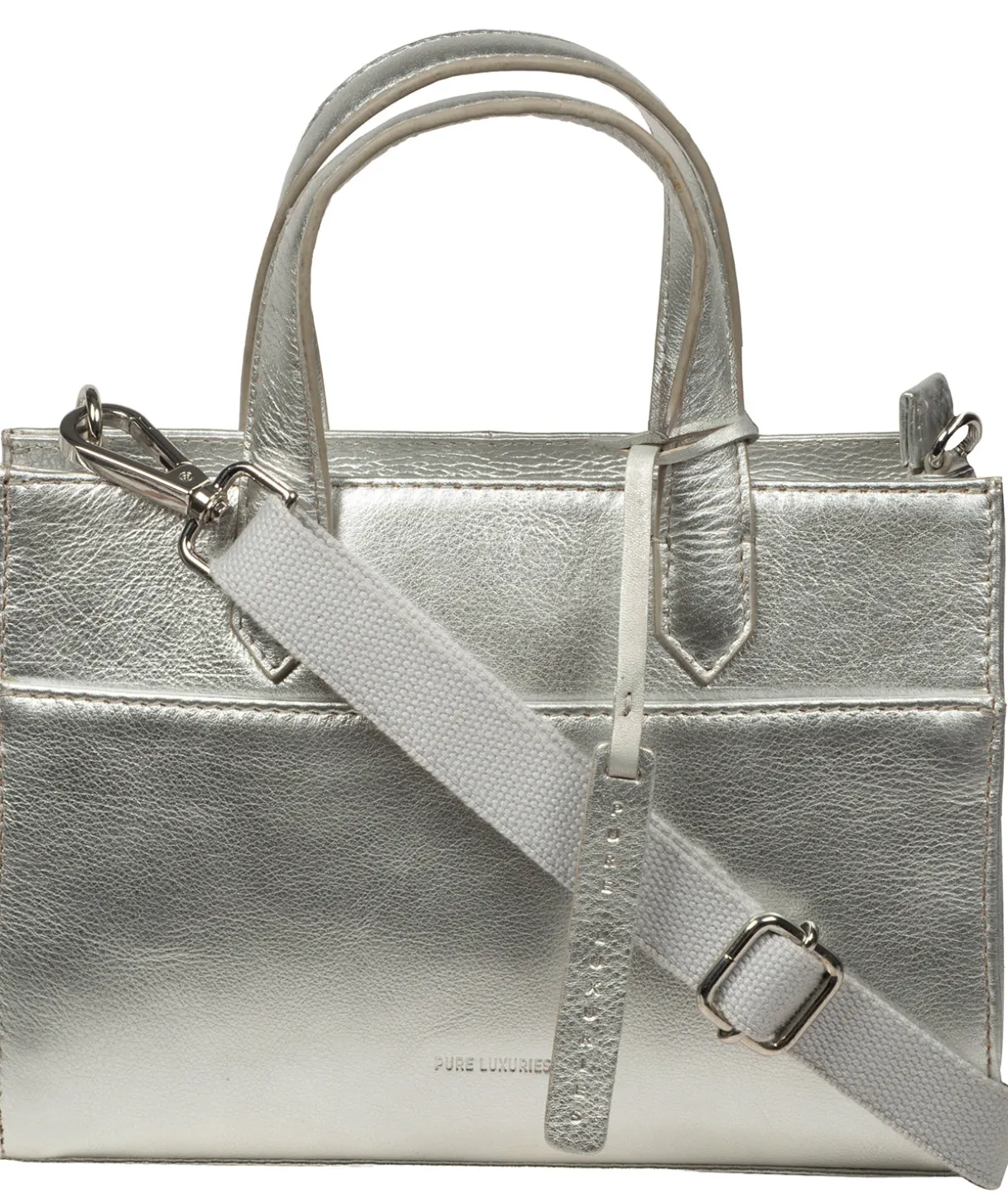 Tatiana' Metallic Silver Leather Cross Body Mini Grab Bag