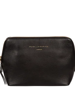 Theydon' Black Leather Make-Up Bag