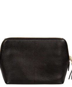 Theydon' Black Leather Make-Up Bag