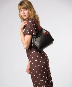 Vesper' Black & Conker Brown Leather Handbag