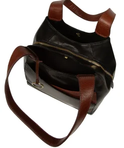 Vesper' Black & Conker Brown Leather Handbag