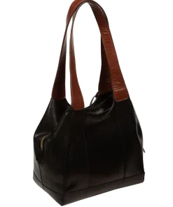 Vesper' Black & Conker Brown Leather Handbag