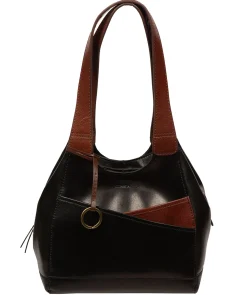Vesper' Black & Conker Brown Leather Handbag