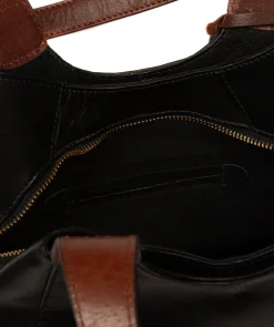 Vesper' Black & Conker Brown Leather Handbag