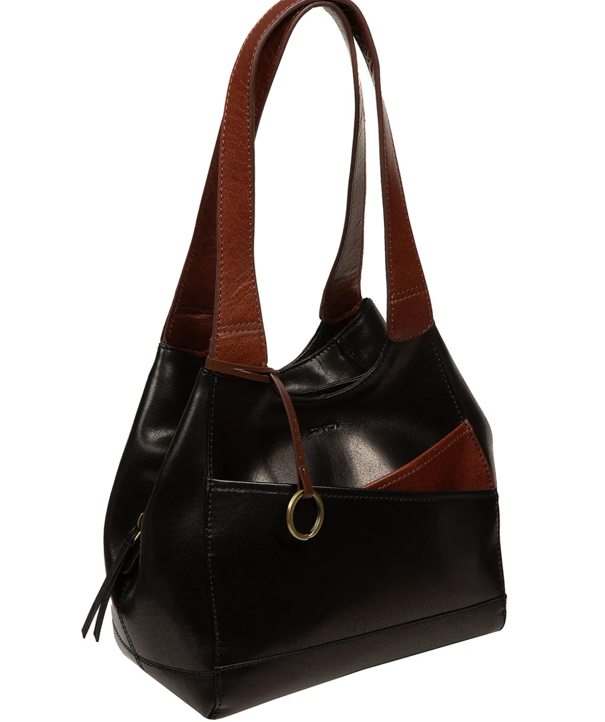 Vesper' Black & Conker Brown Leather Handbag