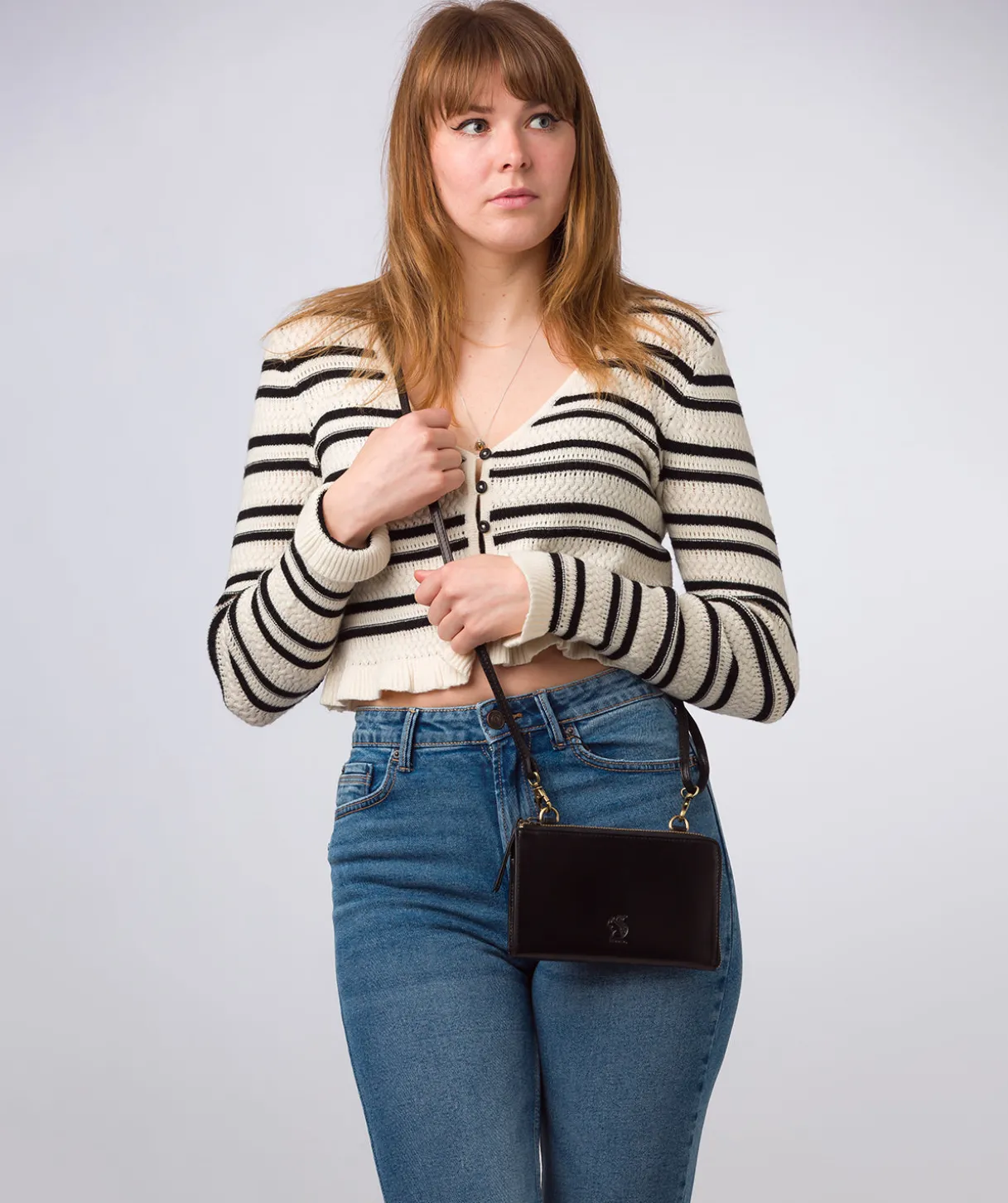 Winnie' Black Leather Cross Body Phone Clutch Bag