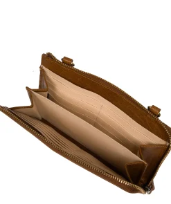Winnie' Dark Tan Leather Cross Body Phone Clutch Bag