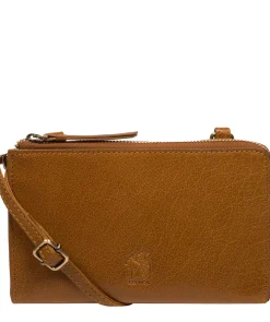 Winnie' Dark Tan Leather Cross Body Phone Clutch Bag