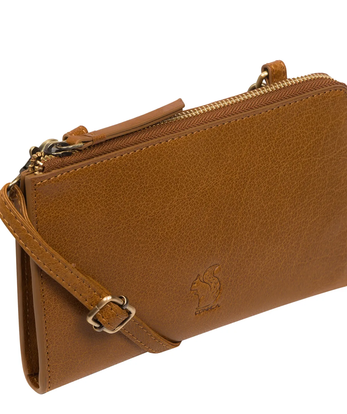 Winnie' Dark Tan Leather Cross Body Phone Clutch Bag