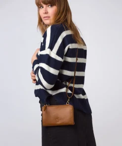 Winnie' Dark Tan Leather Cross Body Phone Clutch Bag