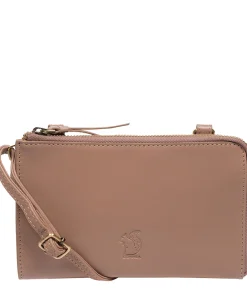 Winnie' Natural Taupe Leather Cross Body Phone Clutch Bag