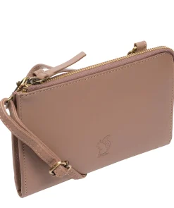 Winnie' Natural Taupe Leather Cross Body Phone Clutch Bag