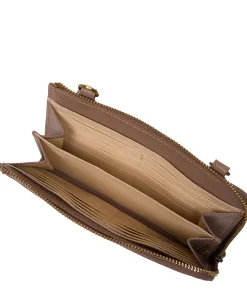 Winnie' Natural Taupe Leather Cross Body Phone Clutch Bag