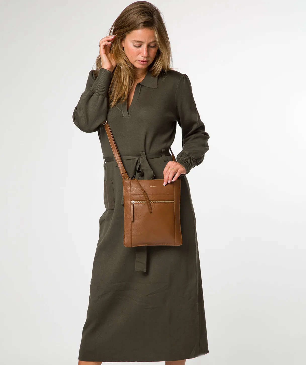 Wren' Rich Tan Leather Cross Body Bag