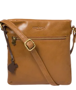 Yayoi' Dark Tan Leather Cross Body Bag