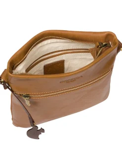 Yayoi' Dark Tan Leather Cross Body Bag
