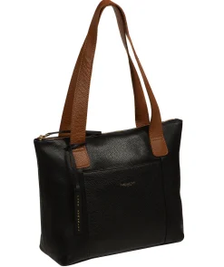 Yondo' Black & Rich Tan Leather Tote Bag