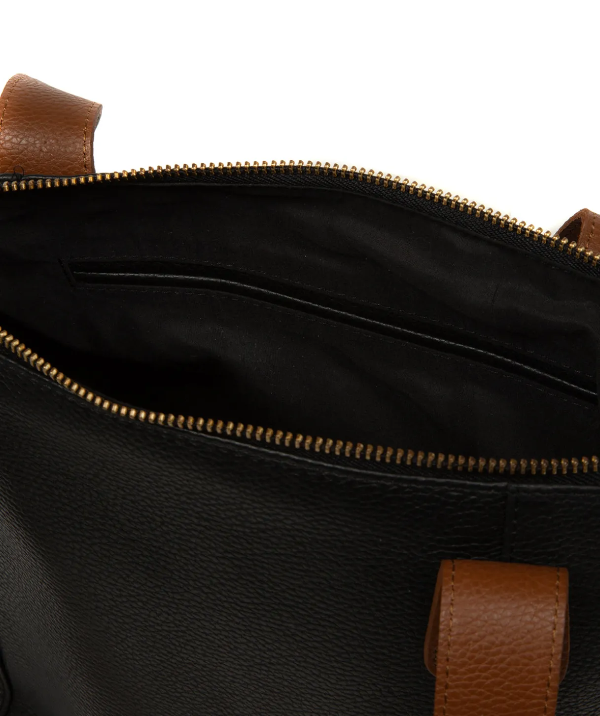 Yondo' Black & Rich Tan Leather Tote Bag