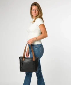 Yondo' Black & Rich Tan Leather Tote Bag