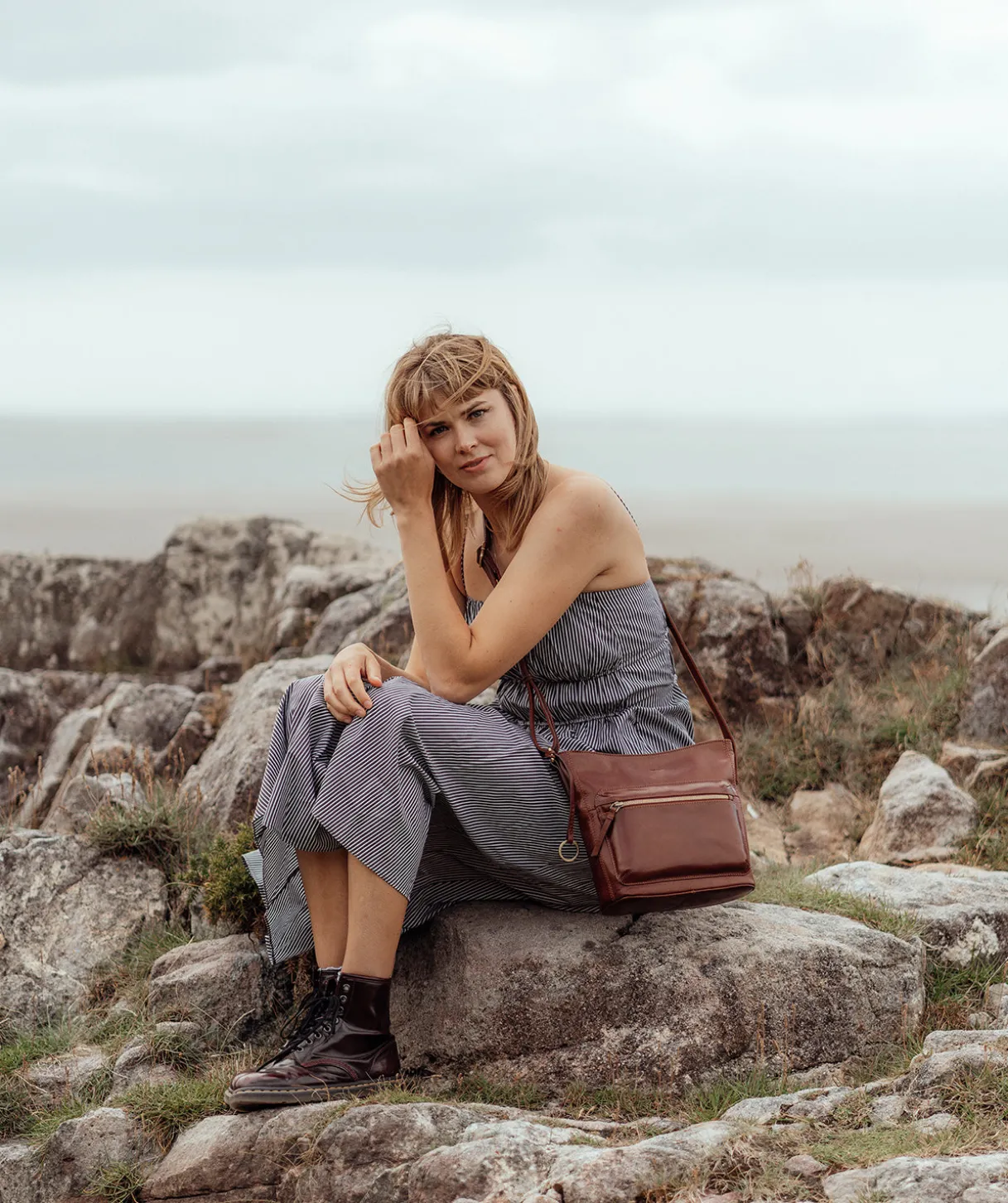 Zinnia' Conker Brown Leather Cross Body Bag