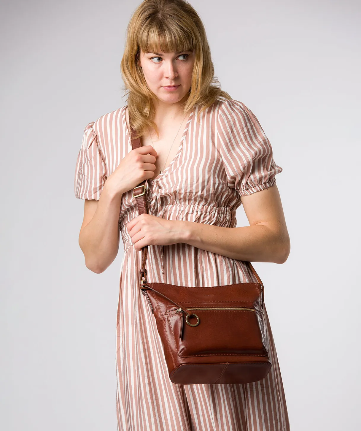 Zinnia' Conker Brown Leather Cross Body Bag